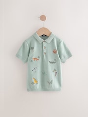 Mineral Blue 100% Cotton Knitted Short Sleeve Embroidered Polo Shirt (3mths-7yrs) - Image 1 of 4