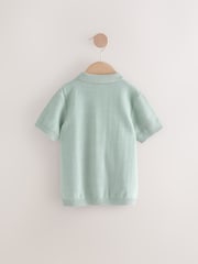 Mineral Blue 100% Cotton Knitted Short Sleeve Embroidered Polo Shirt (3mths-7yrs) - Image 2 of 4