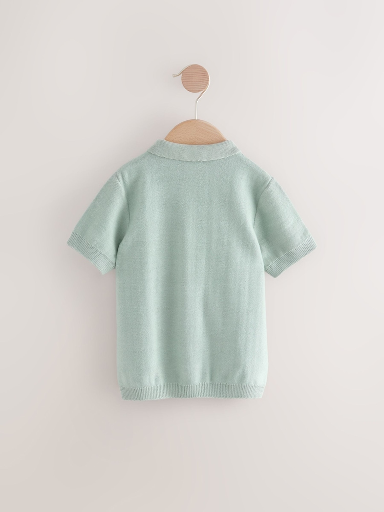 Mineral Blue 100% Cotton Knitted Short Sleeve Embroidered Polo Shirt (3mths-7yrs) - Image 2 of 4