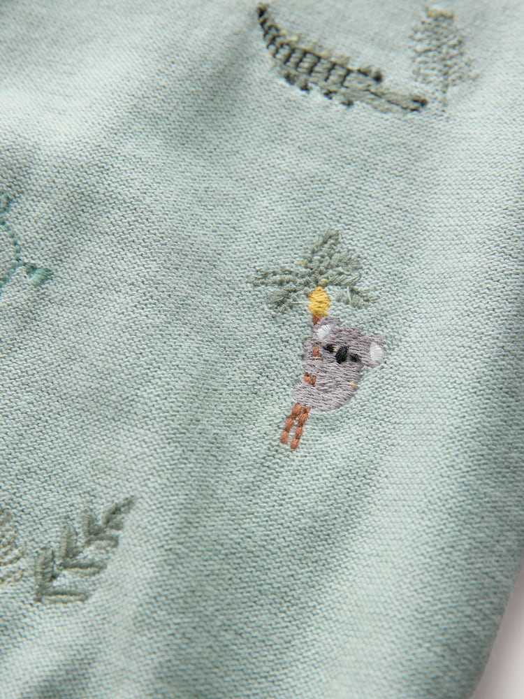 Mineral Blue 100% Cotton Knitted Short Sleeve Embroidered Polo Shirt (3mths-7yrs) - Image 4 of 4