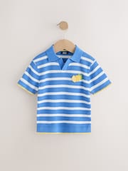 Blue/White Stripe Short Sleeve Trophy Neck 100% Cotton Polo Shirt (3mths-7yrs) - Image 1 of 4