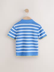 Blue/White Stripe Short Sleeve Trophy Neck 100% Cotton Polo Shirt (3mths-7yrs) - Image 2 of 4