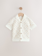 Ecru White Crochet Revere Collar Short Sleeve Knitted Polo Shirt (3mths-7yrs) - Image 1 of 4