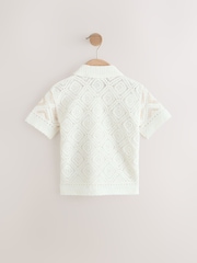 Ecru White Crochet Revere Collar Short Sleeve Knitted Polo Shirt (3mths-7yrs) - Image 2 of 4