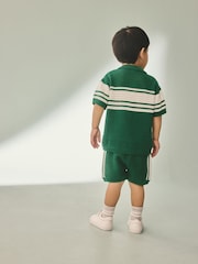 Green/White Textured Revere Collar Knitted Polo Shirt and Shorts Set (3mths-10yrs) - Image 2 of 8