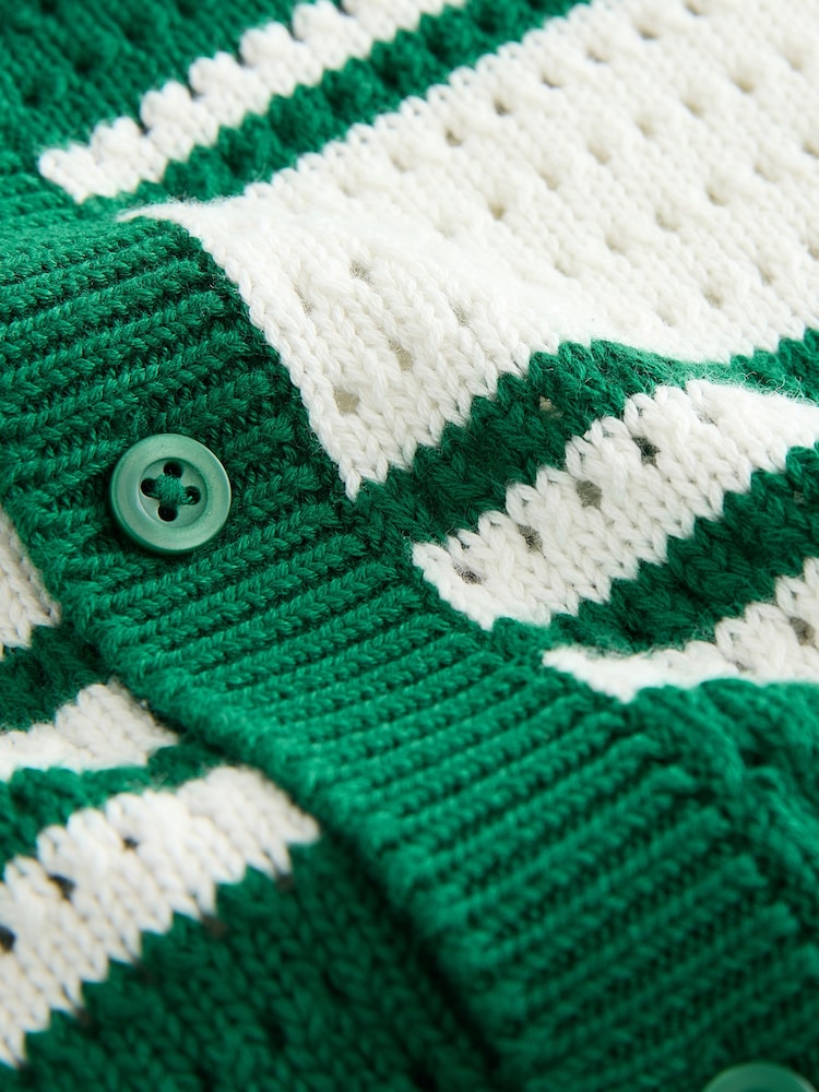 Green/White Textured Revere Collar Knitted Polo Shirt and Shorts Set (3mths-10yrs) - Image 7 of 8