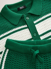 Green/White Textured Revere Collar Knitted Polo Shirt and Shorts Set (3mths-10yrs) - Image 8 of 8