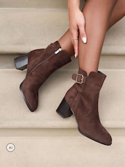 Simmi London Brown Bruce Buckle Detail Block Heeled Boots - Image 1 of 4