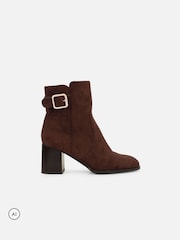 Simmi London Brown Bruce Buckle Detail Block Heeled Boots - Image 2 of 4