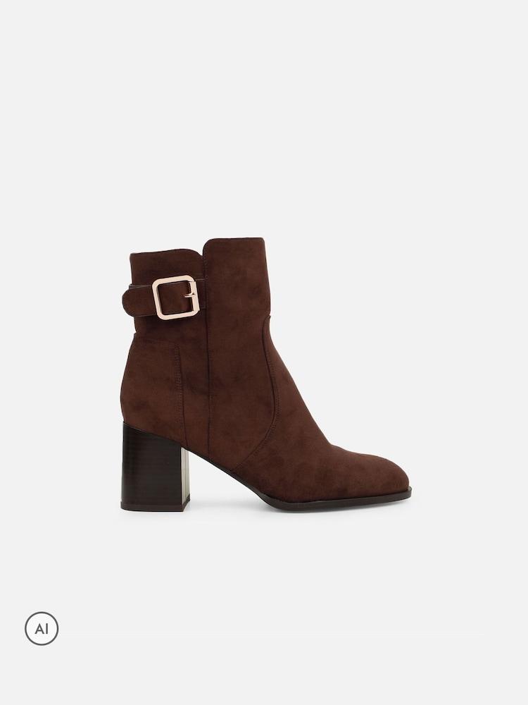 Simmi London Brown Bruce Buckle Detail Block Heeled Boots - Image 2 of 4 Simmi London Brown Bruce Buckle Detail Block Heeled Boots - Image 2 of 4