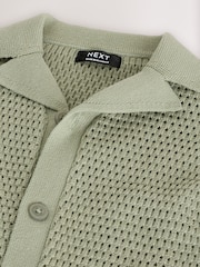 Green Palms 100% Cotton Textured Revere Collar Short Sleeve Knitted Polo Shirt (3mths-7yrs) - Image 3 of 4