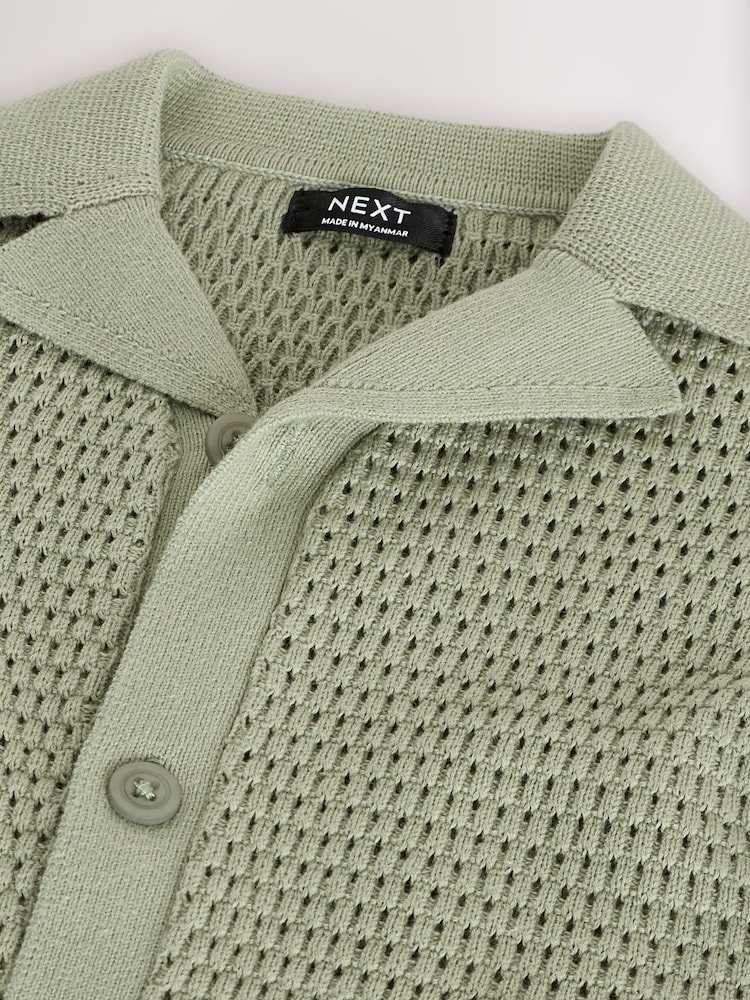 Green Palms Textured Revere Collar Short Sleeve Knitted Polo Shirt (3mths-7yrs) - Image 3 of 4