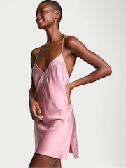 Victoria's Secret Chalk Rose Pink Shine Twinkle Bows Satin Open Back Slip - Image 1 of 3