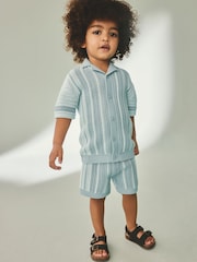 Blue Crochet Knitted Short Sleeve Shirt and Shorts Set (3mths-10yrs) - Image 1 of 9