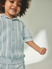 Blue Crochet Knitted Short Sleeve Shirt and Shorts Set (3mths-10yrs) - Image 2 of 9