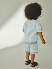 Blue Crochet Knitted Short Sleeve Shirt and Shorts Set (3mths-10yrs) - Image 3 of 9