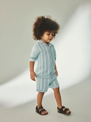 Blue Crochet Knitted Short Sleeve Shirt and Shorts Set (3mths-10yrs) - Image 4 of 9