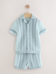 Blue Crochet Knitted Short Sleeve Shirt and Shorts Set (3mths-10yrs) - Image 5 of 9