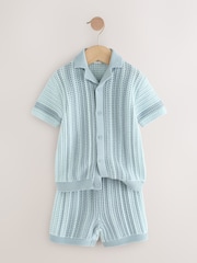 Blue Crochet Knitted Short Sleeve Shirt and Shorts Set (3mths-10yrs) - Image 7 of 9