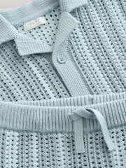 Blue Crochet Knitted Short Sleeve Shirt and Shorts Set (3mths-10yrs) - Image 9 of 9