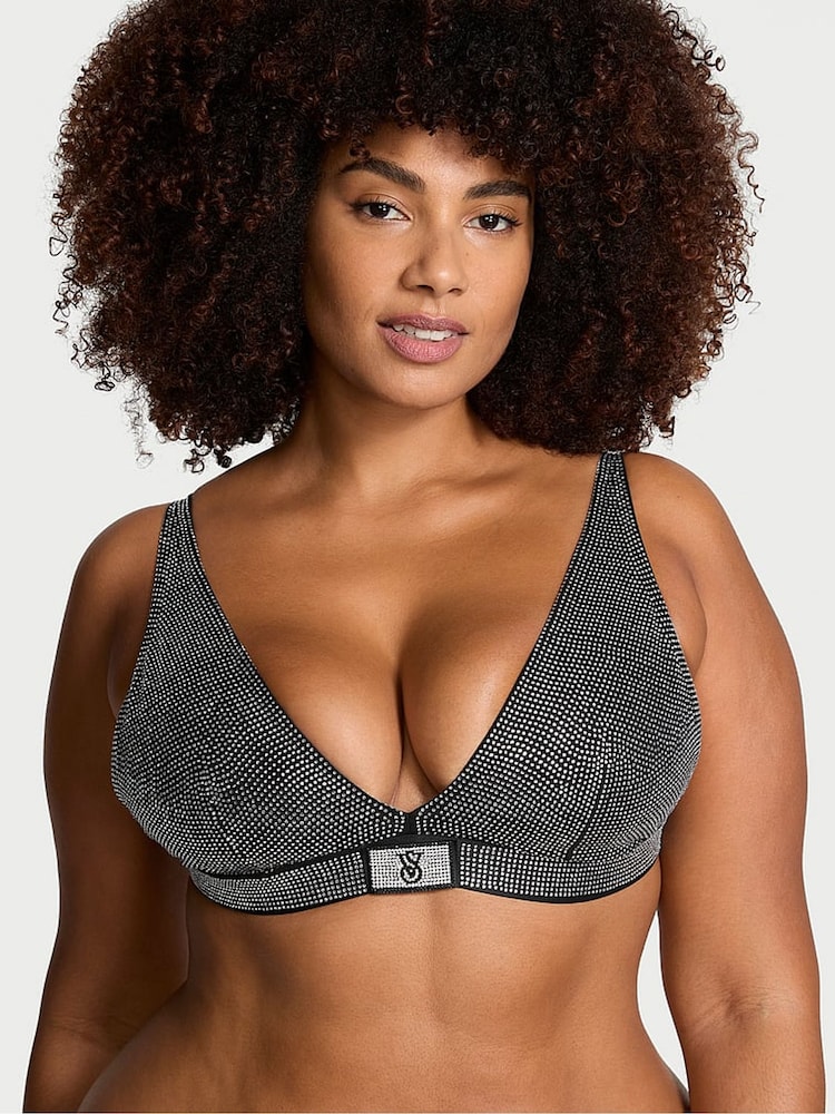 Victoria's Secret Black Diamante Shine Plunge Bralette - Image 1 of 5