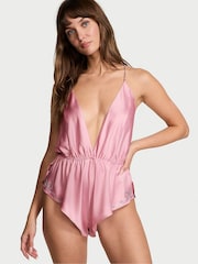 Victoria's Secret Chalk Rose Pink Twinkle Bows Satin Playsuit - Image 1 of 4