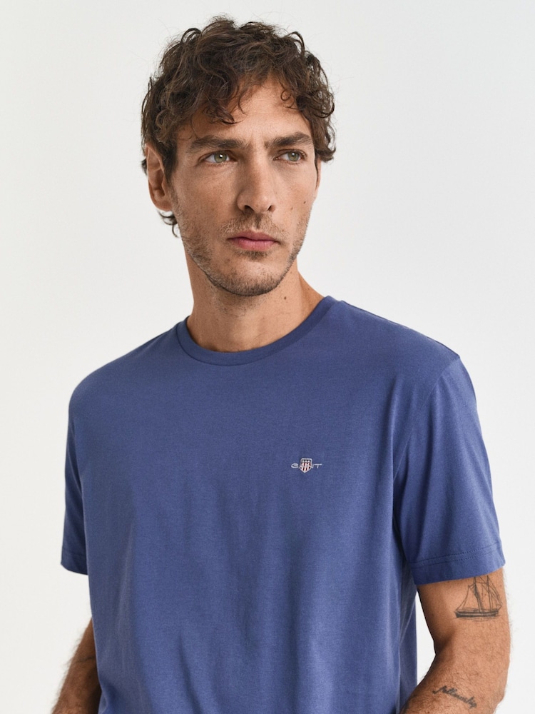 GANT Mid Blue Regular Fit Short Sleeve Sheild 100% Cotton T-Shirt - Image 2 of 2