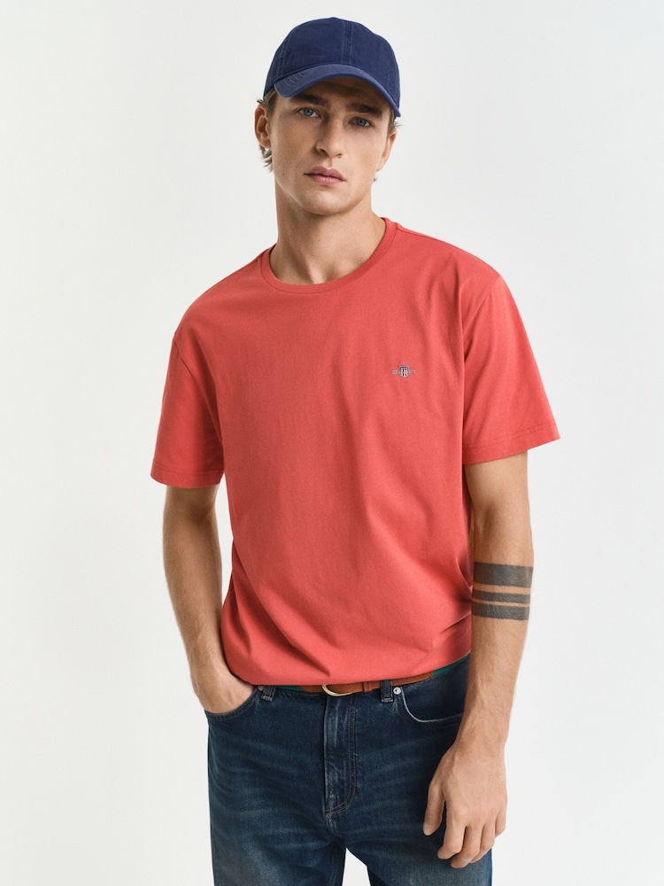 GANT Red Regular Fit Short Sleeve Sheild 100% Cotton T-Shirt - Image 1 of 2