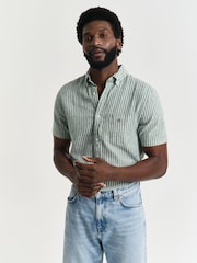 GANT Green Linen Blend Short Sleeve Shirt - Image 1 of 7