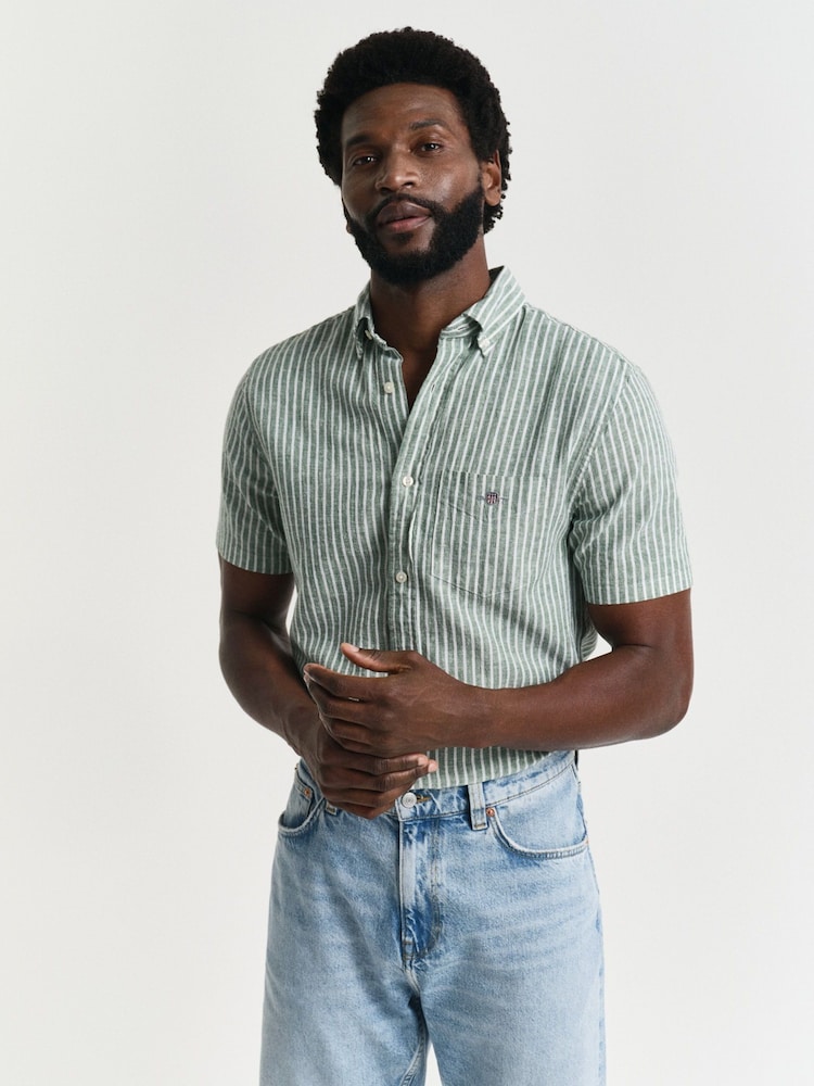 GANT Green Linen Blend Short Sleeve Shirt - Image 1 of 7