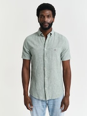 GANT Green Linen Blend Short Sleeve Shirt - Image 3 of 7
