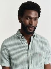 GANT Green Linen Blend Short Sleeve Shirt - Image 4 of 7