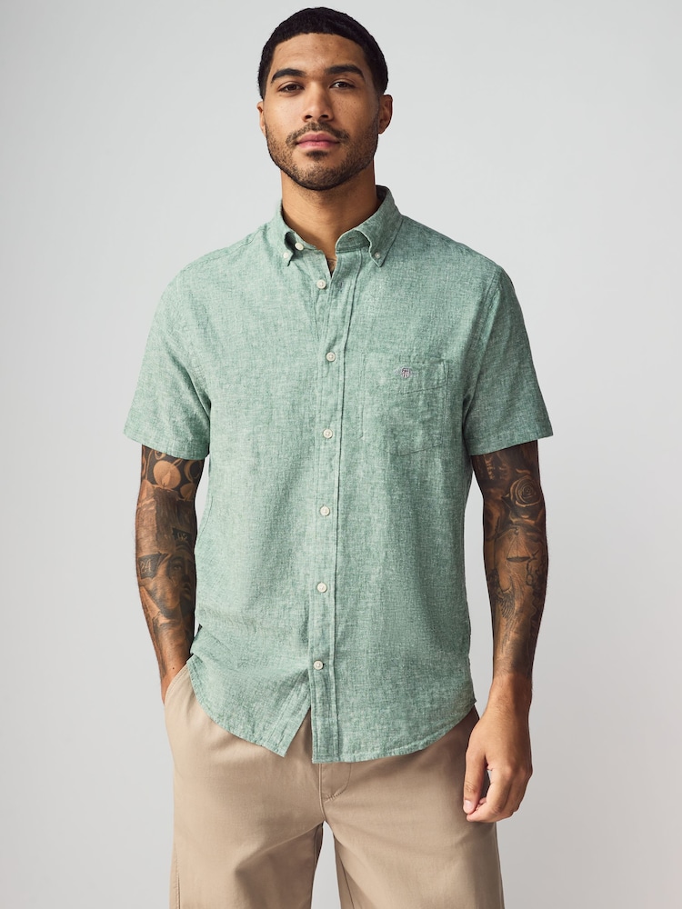 GANT Green Short Sleeve Linen Blend Shirt - Image 1 of 6 GANT Green Short Sleeve Linen Blend Shirt - Image 1 of 6