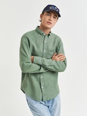 GANT Green Regular Fit Garment Dyed 100% Cotton Shirt - Image 1 of 6
