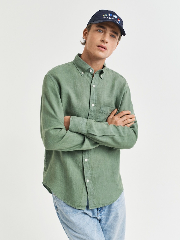 GANT Green Regular Fit Garment Dyed 100% Cotton Shirt - Image 1 of 6