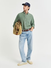 GANT Green Regular Fit Garment Dyed 100% Cotton Shirt - Image 4 of 6