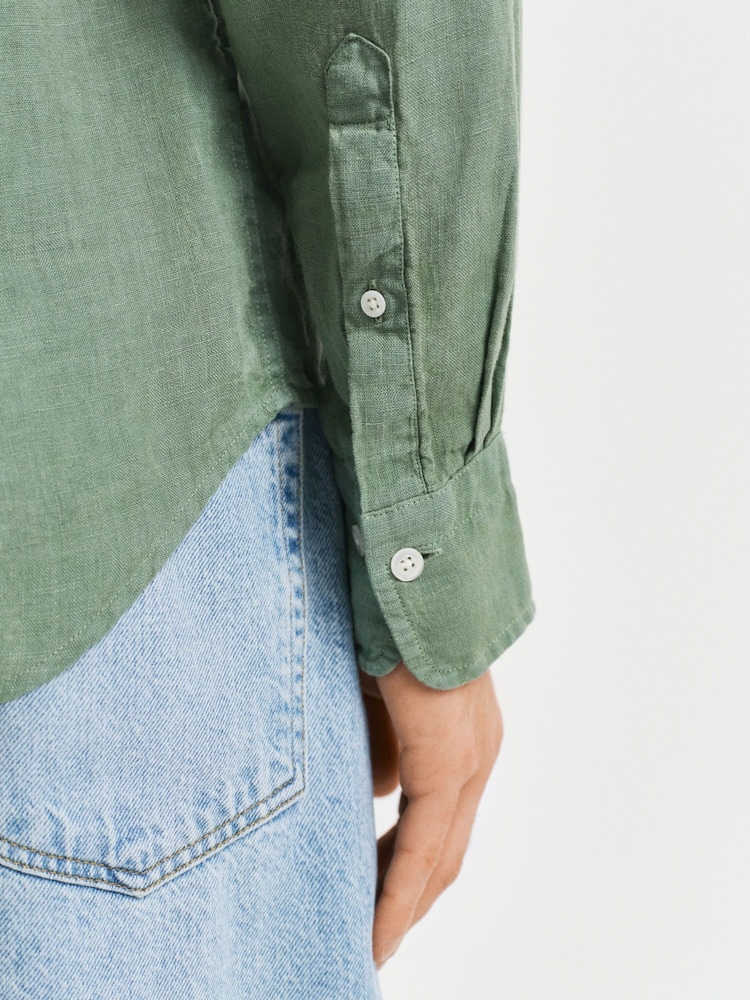 GANT Green Regular Fit Garment Dyed 100% Cotton Shirt - Image 5 of 6
