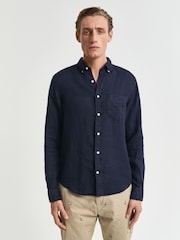 GANT Navy Regular Fit Garment Dyed 100% Cotton Shirt - Image 3 of 5