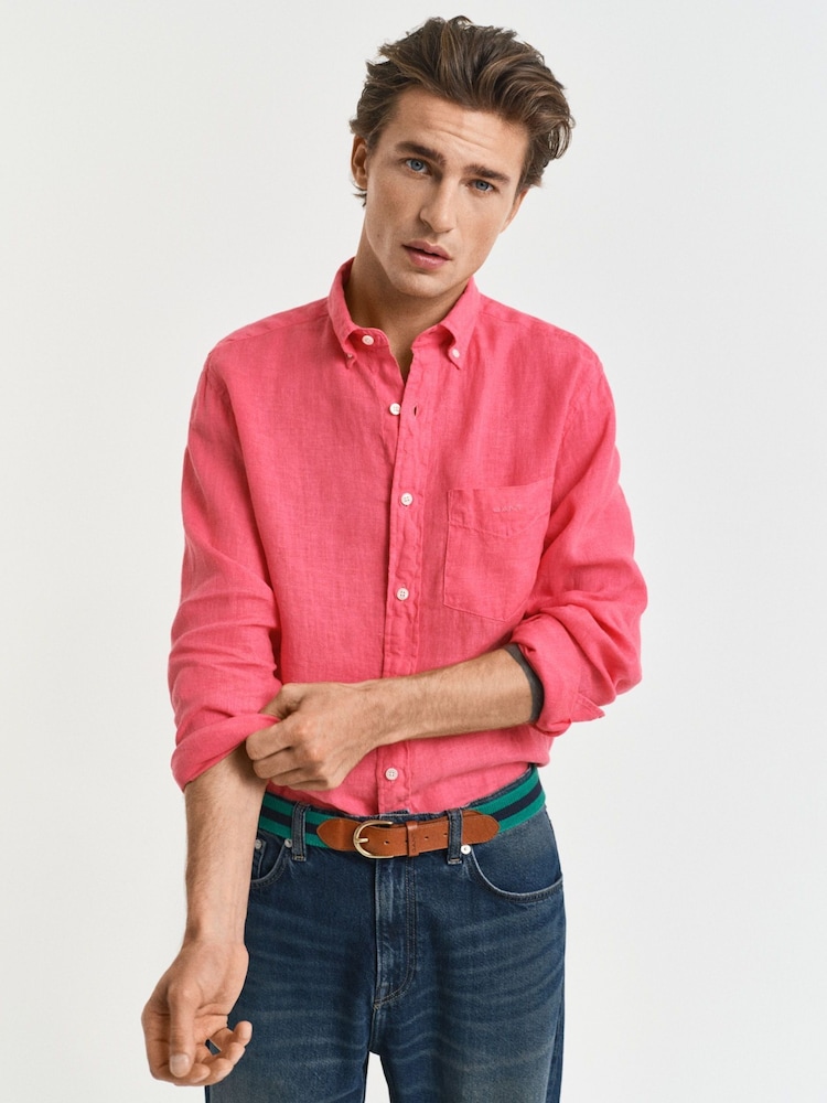 GANT Pink Regular Fit Garment Dyed 100% Cotton Shirt - Image 1 of 6