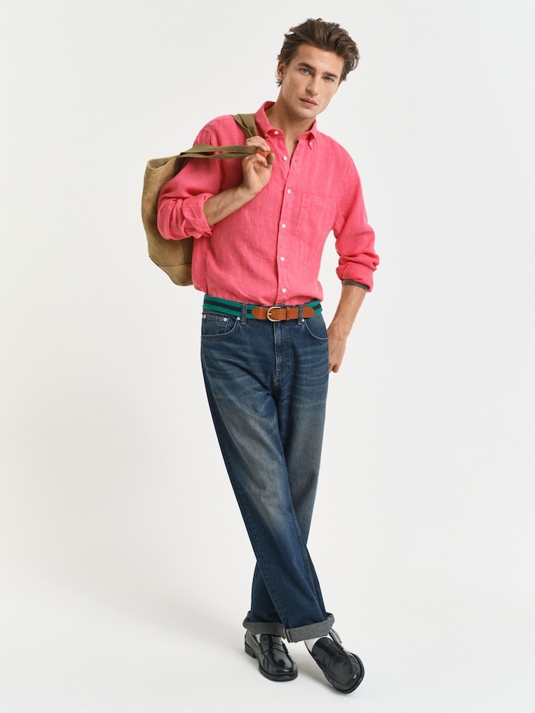 GANT Pink Regular Fit Garment Dyed 100% Cotton Shirt - Image 2 of 6