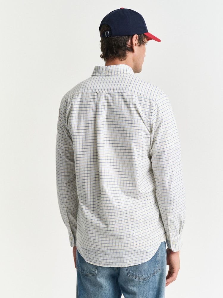 GANT Blue Regular Fit Classic Oxford Checked 100% Cotton Shirt - Image 3 of 6