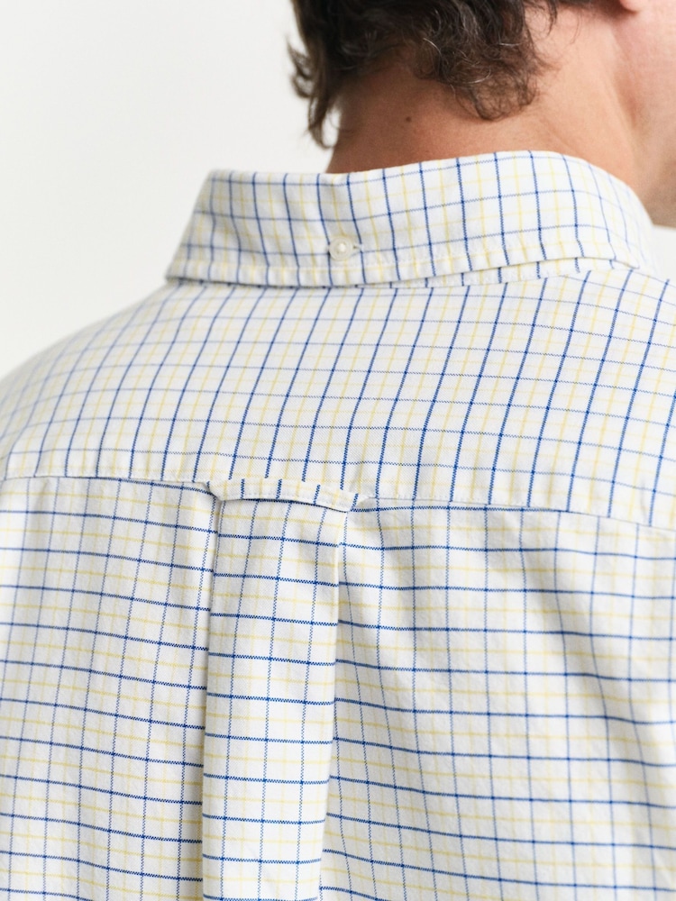 GANT Blue Regular Fit Classic Oxford Checked 100% Cotton Shirt - Image 5 of 6