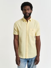 GANT Yellow Regular Fit Short Sleeve 100% Cotton Linen Shirt - Image 2 of 7