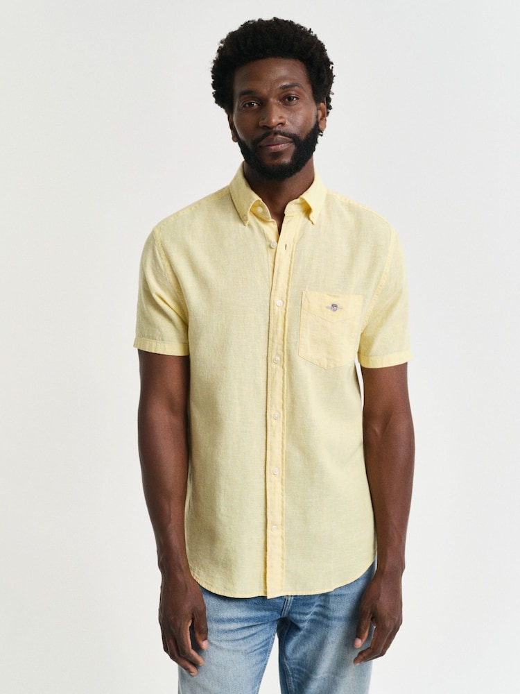GANT Yellow Regular Fit Short Sleeve 100% Cotton Linen Shirt - Image 2 of 7