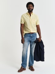 GANT Yellow Regular Fit Short Sleeve 100% Cotton Linen Shirt - Image 3 of 7