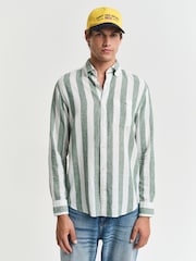GANT Green Regular Fit Bold Stripe 100% Cotton Linen Shirt - Image 1 of 8