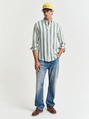 GANT Green Regular Fit Bold Stripe 100% Cotton Linen Shirt - Image 4 of 8