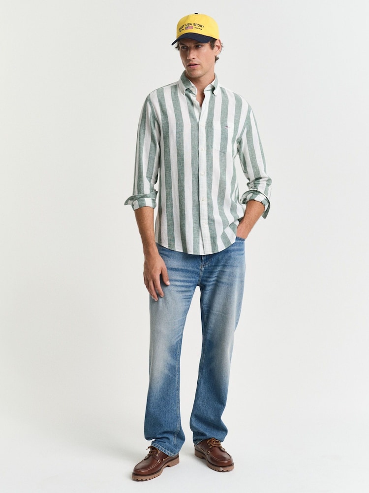 GANT Green Regular Fit Bold Stripe 100% Cotton Linen Shirt - Image 4 of 8