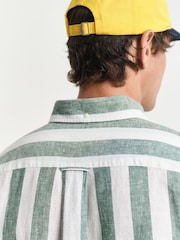 GANT Green Regular Fit Bold Stripe 100% Cotton Linen Shirt - Image 6 of 8