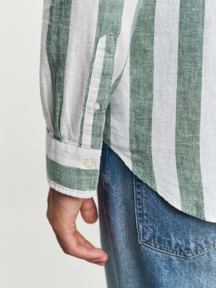 GANT Green Regular Fit Bold Stripe 100% Cotton Linen Shirt - Image 7 of 8